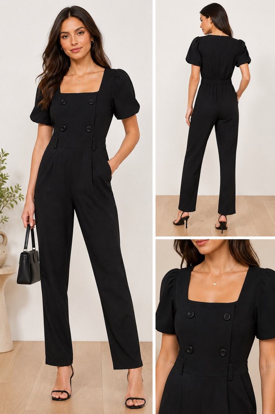 Kate Spade Linen Blend Jumpsuit Black Size 6 Double Breasted $328 Retail